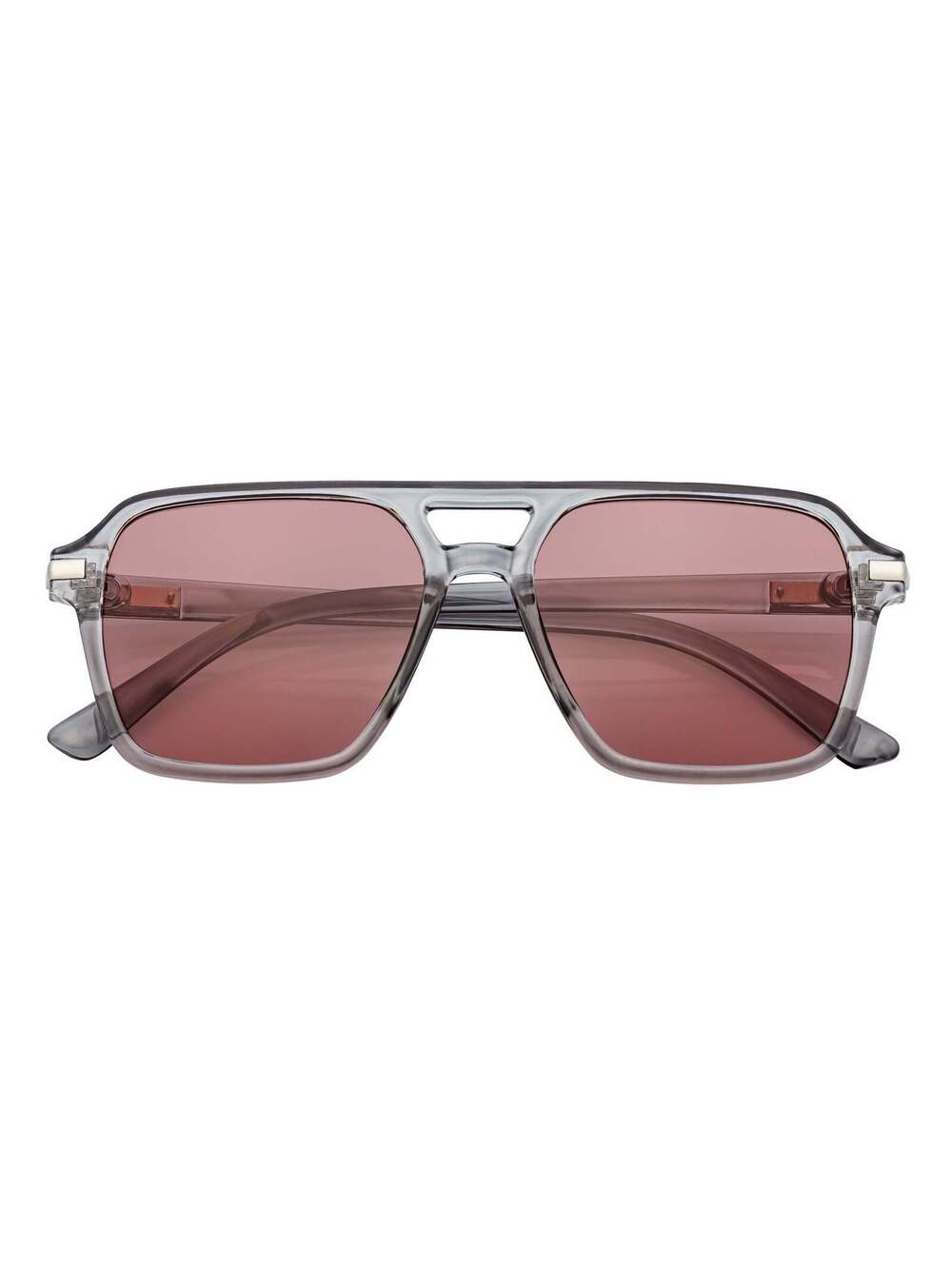 LUCCA - Flat Top Square Aviator Sunglasses Crystal Gray Pink